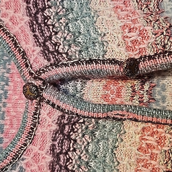 Koret Cottagecore Women's Petite Pink Blue Striped Lambswool Cardigan - Picture 2 of 5